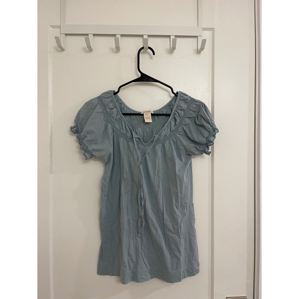 Sundance Cottagecore Puff Sleeve Blue Blouse Boho Coastal Cotton